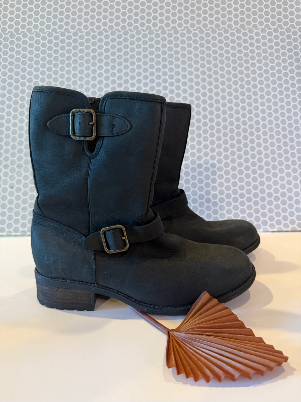 UGG Black Suede Boot with Brass Buckle